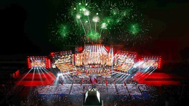 The Miss World 2026 final stage with fireworks
